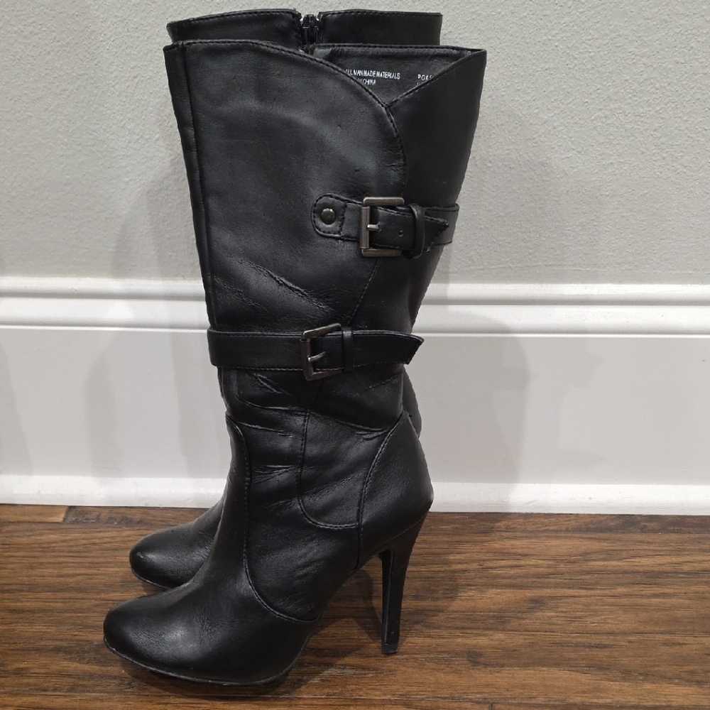 Black Leather High Heel Boots